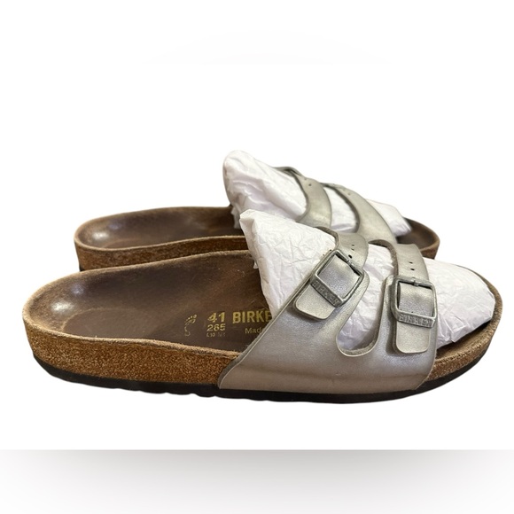 Birkenstock Ibiza Women’s Size US 10 EU 41 Fit Silver Birko-Flor Slide Sandals - Picture 1 of 9